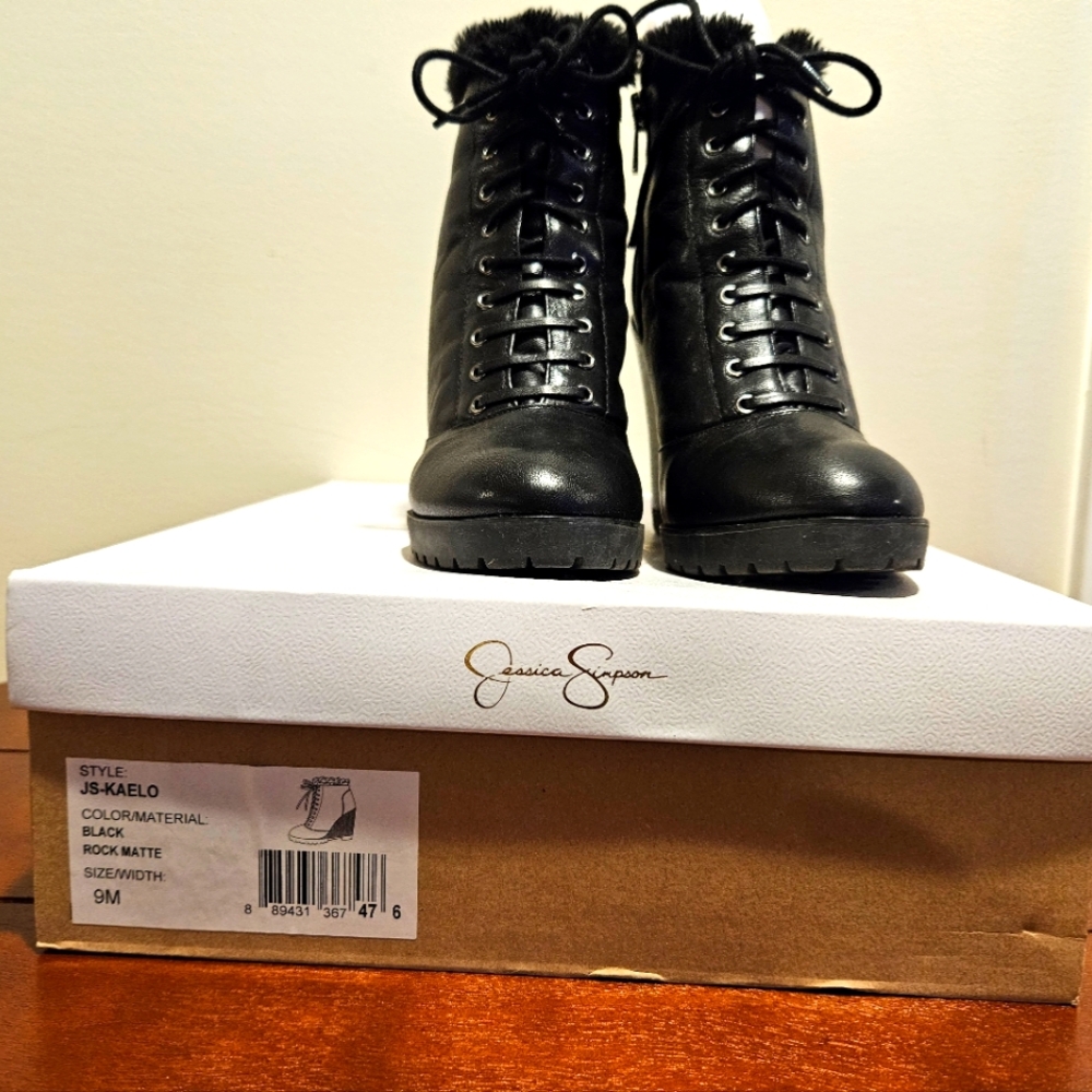 Jessica Simpson Black Lace-Up Ankle Boots